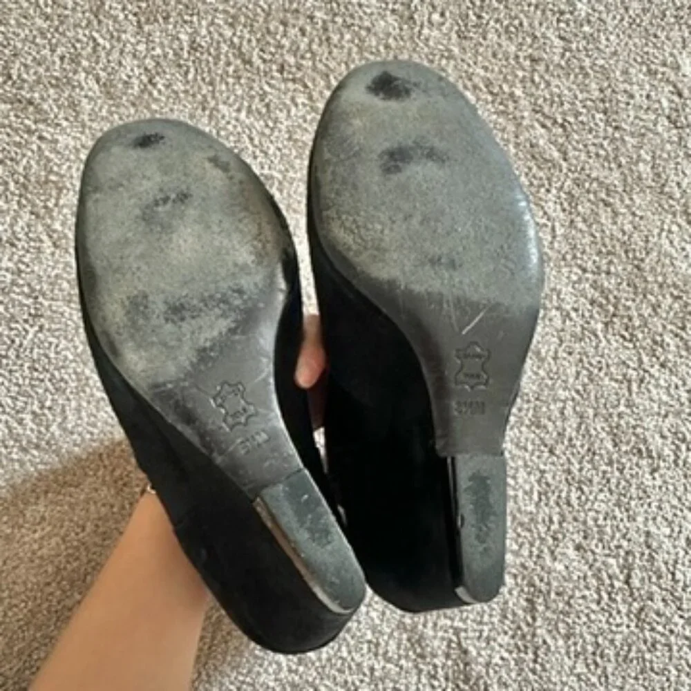 Tory Burch Brenda Suede Stretch Sock Wedge Booties Black Silver 8.5